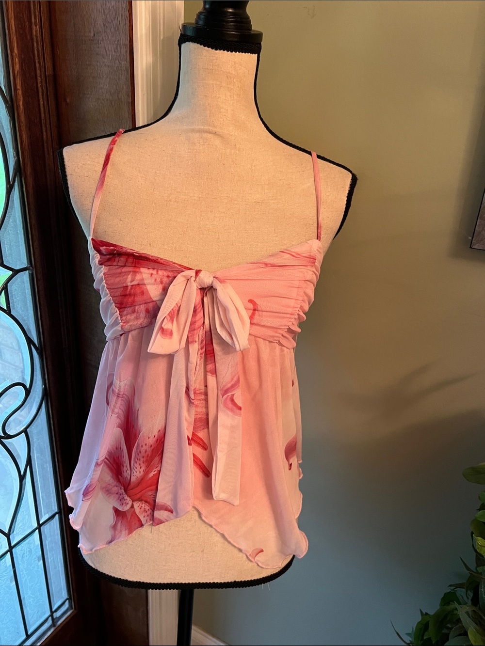Pink Floral Tie-Front Camisole Top